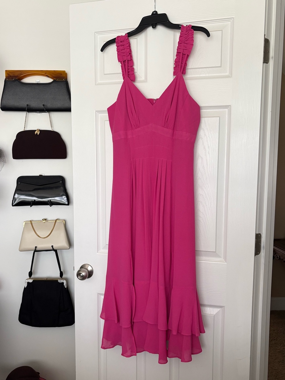 Nanette Lepore Hot Pink Ruffled-Strap Midi Dress
